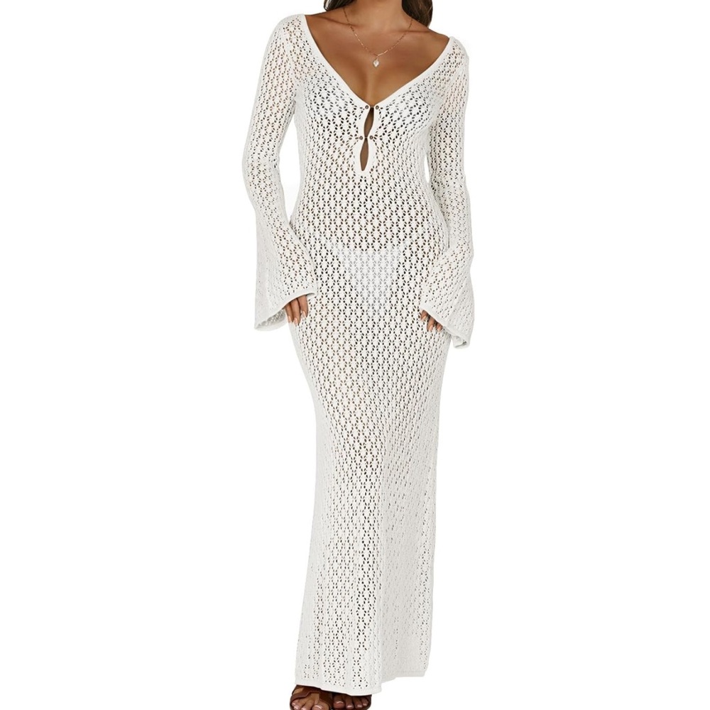 Swimsuit Cover Up Crochet Knit  Maxi Dress Size Small